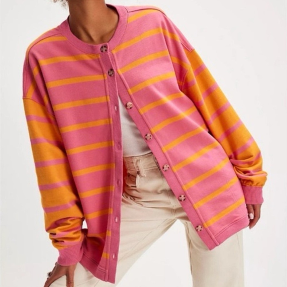 Free People Oversized Cotton Striped Cardigan multi colored